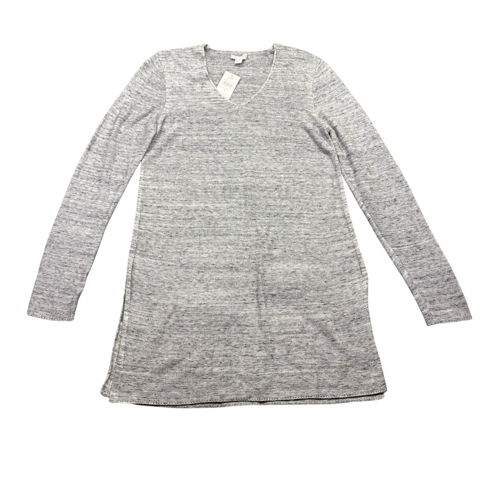 J Jill Pure Jill Grey Heathered Tunic Sweater V-Neck Cotton Linen Sz S NWT‎
